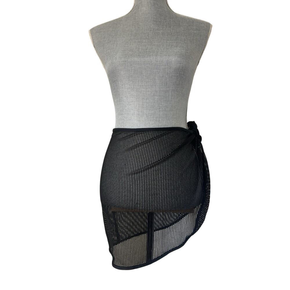 Y2K Dotti Black Mesh Sarong Beach Swim Cover Up Wrap Skirt Resort Wear Goth